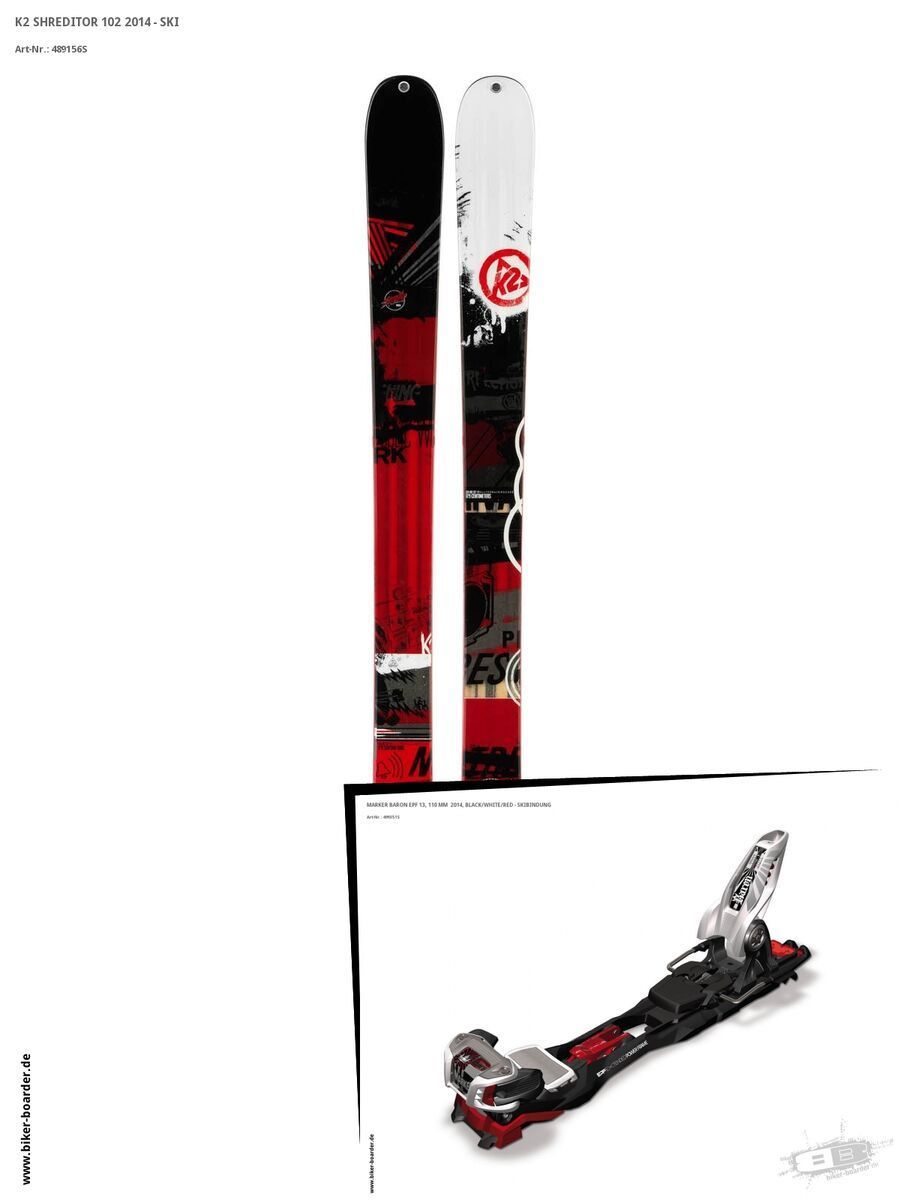 K2 SKI Set: Shreditor 102 2014 + Marker Baron EPF 13 - Bild 1