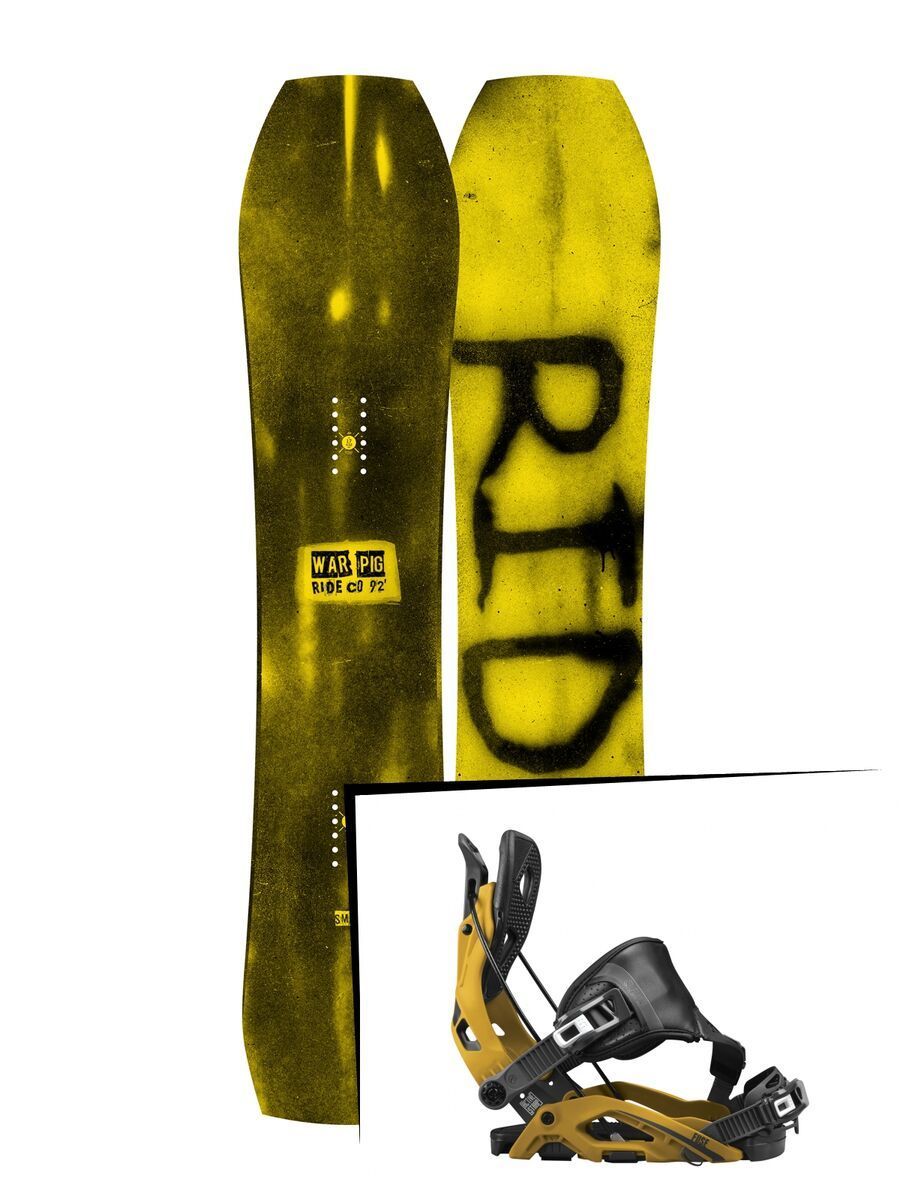 Set: Ride Warpig Small 2017 + Flow Fuse Hybrid 2017, mustard - Snowboardset - Bild 1