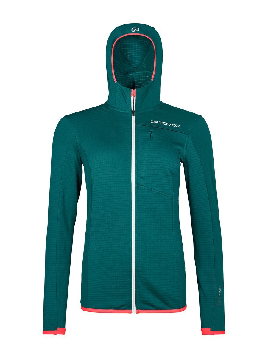 Ortovox Merino Fleece Light Grid Hooded Jacket W, pacific green - Bild 1