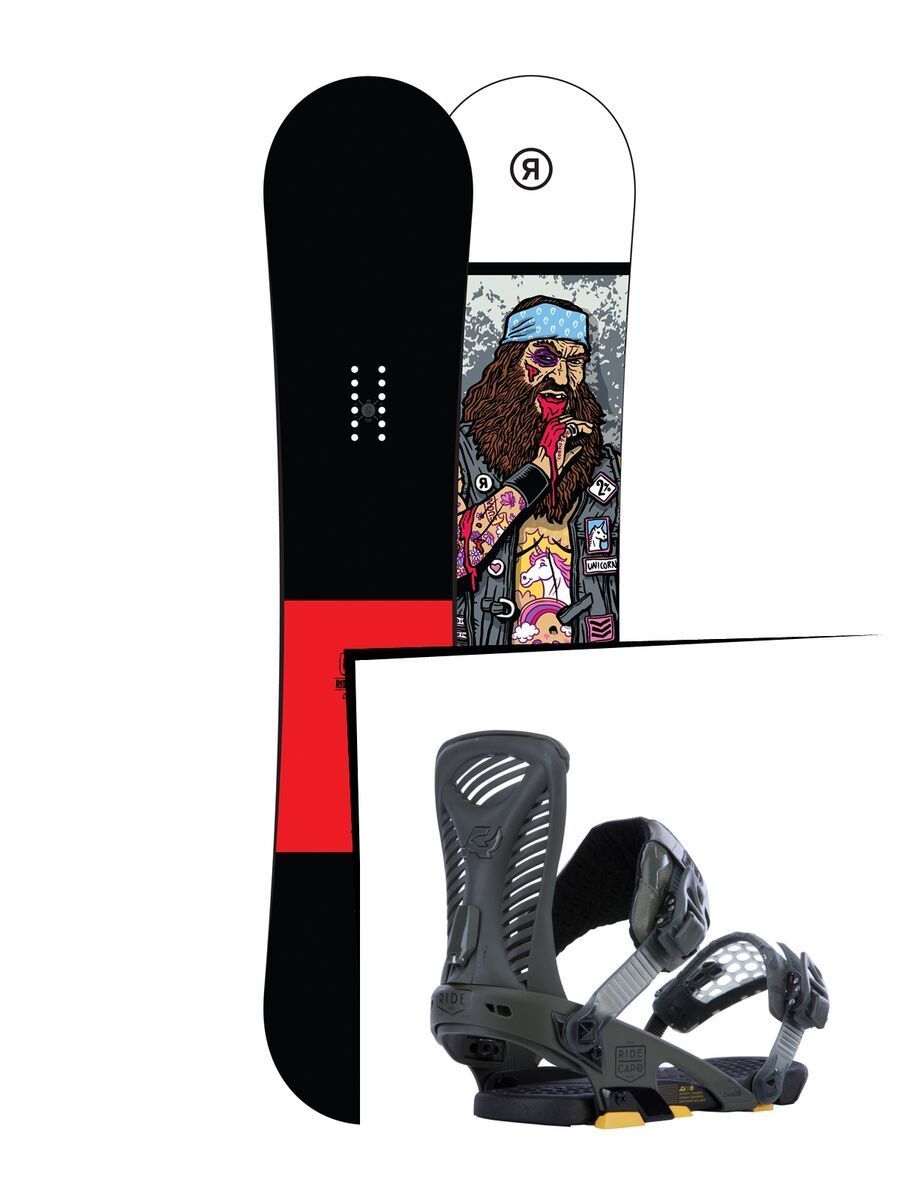 Set: Ride Crook Wide 2017 + Ride Capo 2015, matte olive - Snowboardset - Bild 1