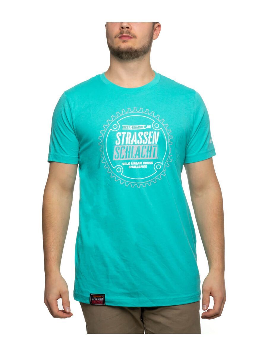 BIKER-BOARDER Strassenschlacht T-Shirt Zahnrad Unisex, türkis - Bild 1