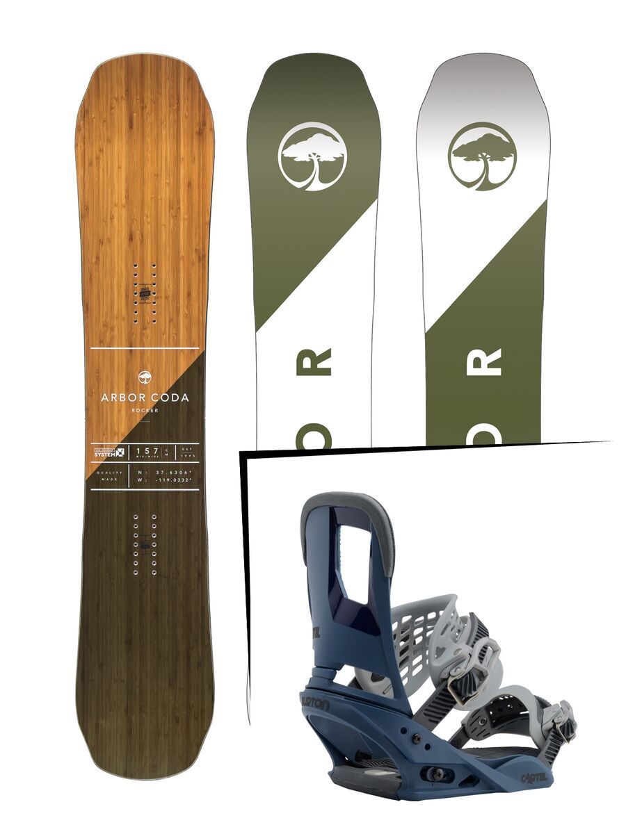 Set: Arbor Coda Rocker Mid Wide 2017 + Burton Cartel 2017, blue steel - Snowboardset - Bild 1