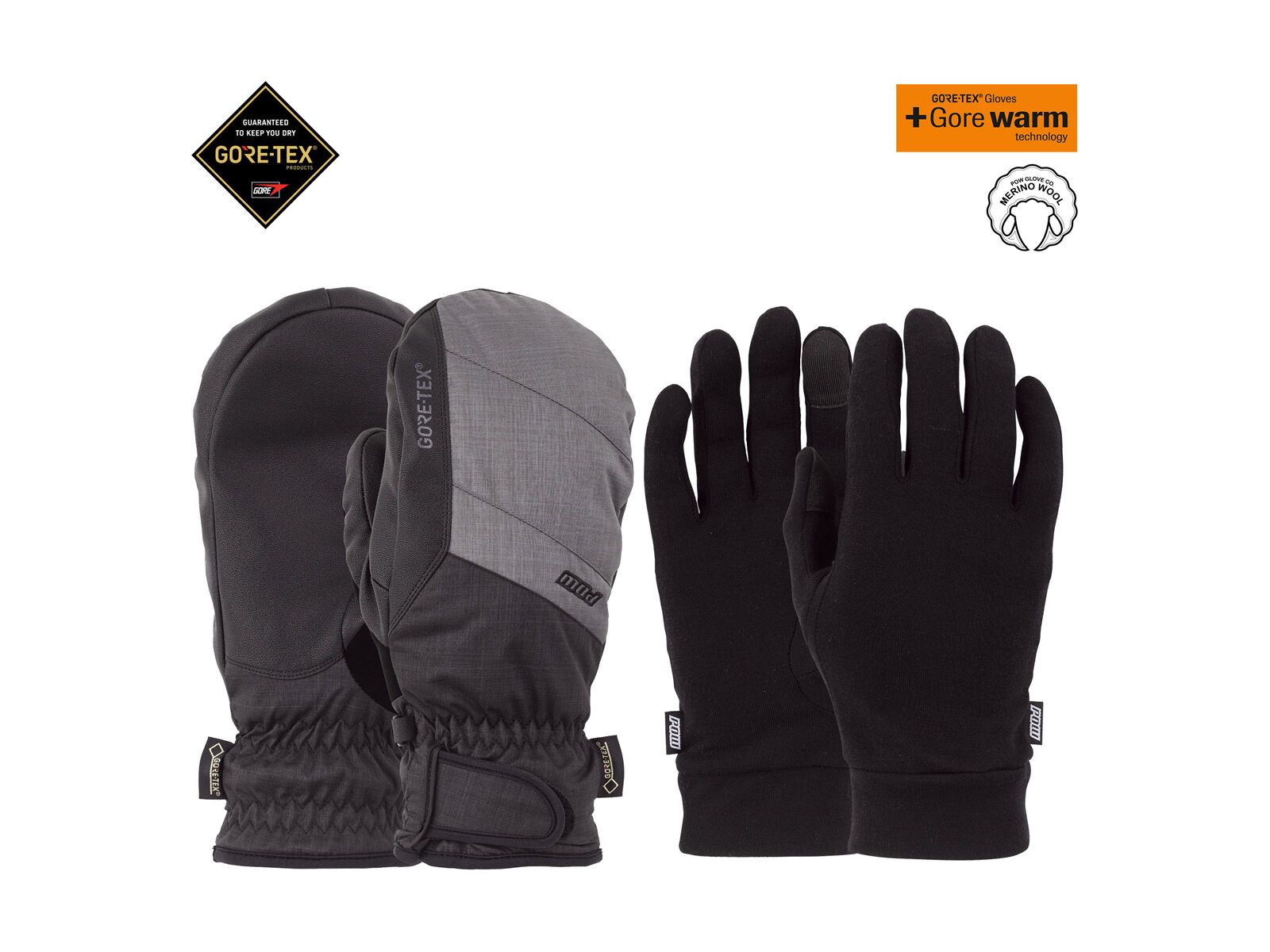 POW Gloves Warner Gore-Tex Short Mitt + Merino Liner, charcoal - Bild 3