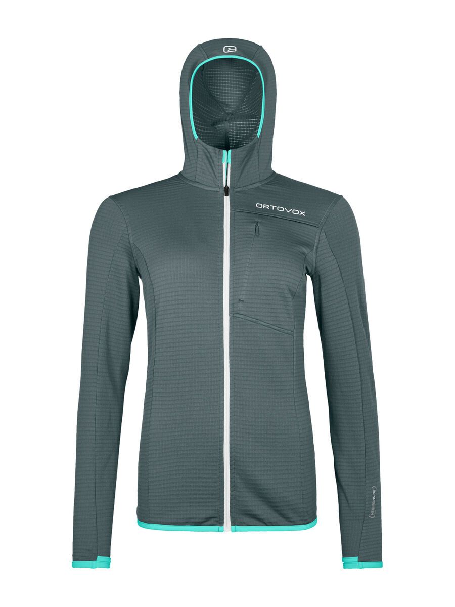 Ortovox Merino Fleece Light Grid Hooded Jacket W, dark arctic grey - Bild 1