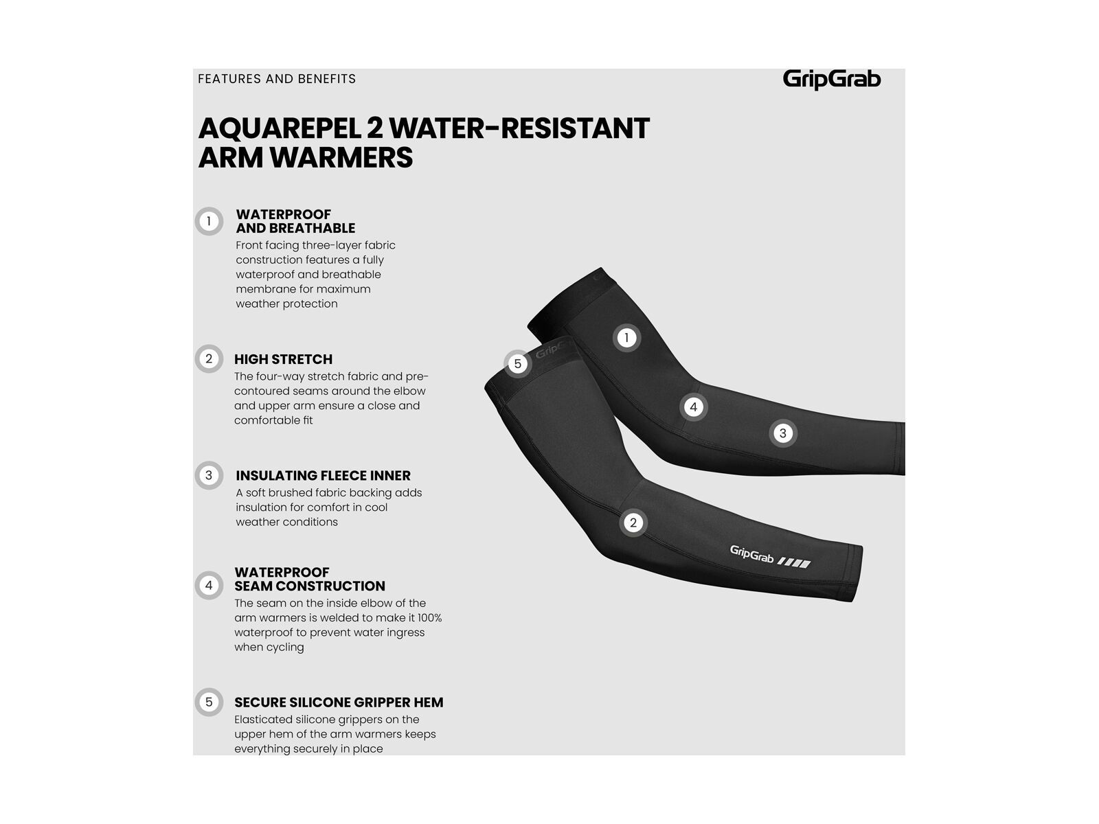 GripGrab AquaRepel 2 Water-Resistant Arm Warmers, black - Bild 7