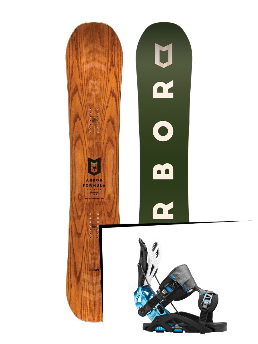 Set: Arbor Formula Premium 2017 + Flow Fuse-GT 2016, black/blue - Snowboardset - Bild 1