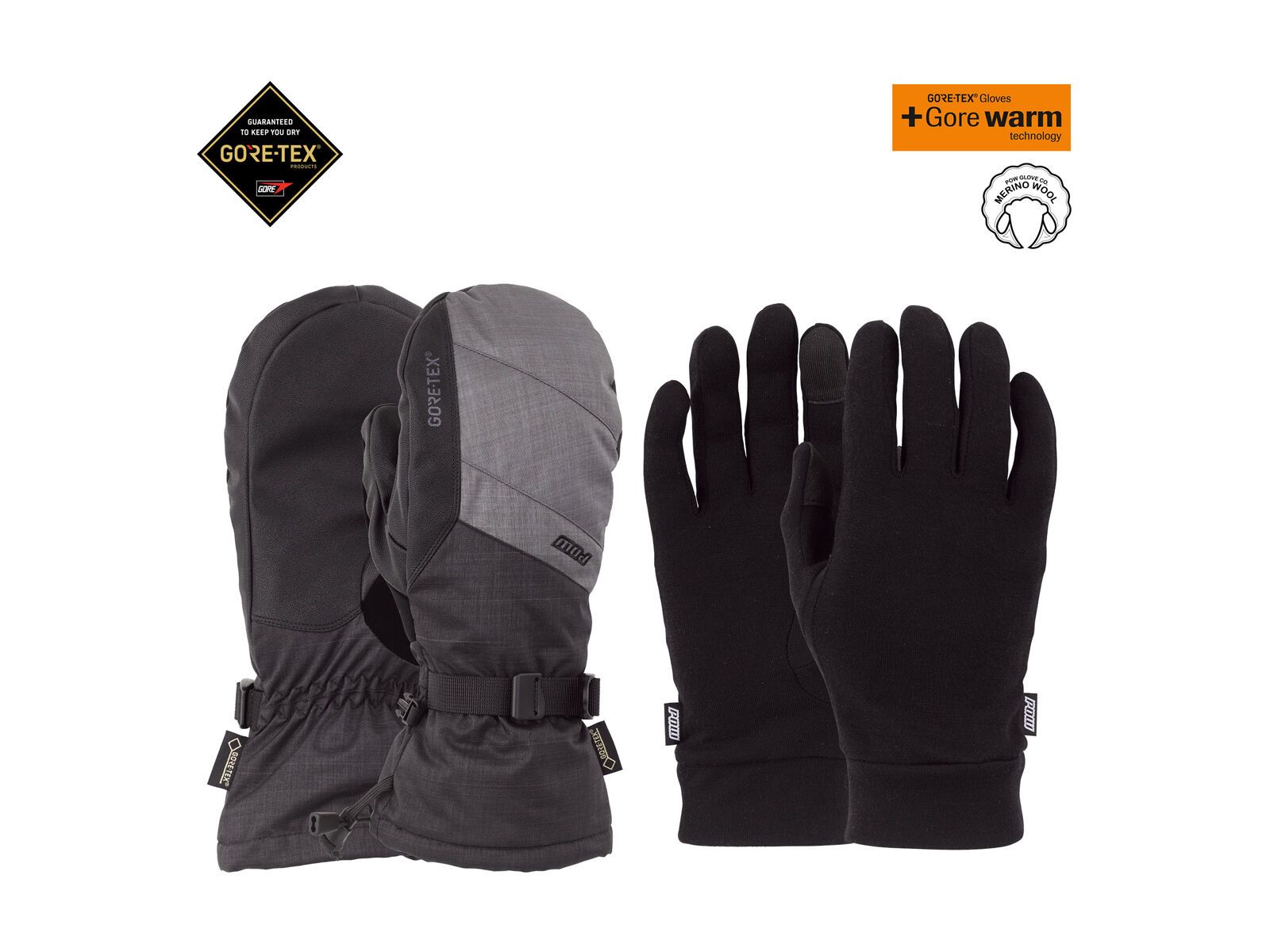 POW Gloves Warner Gore-Tex Long Mitt + Merino Liner, charcoal - Bild 3