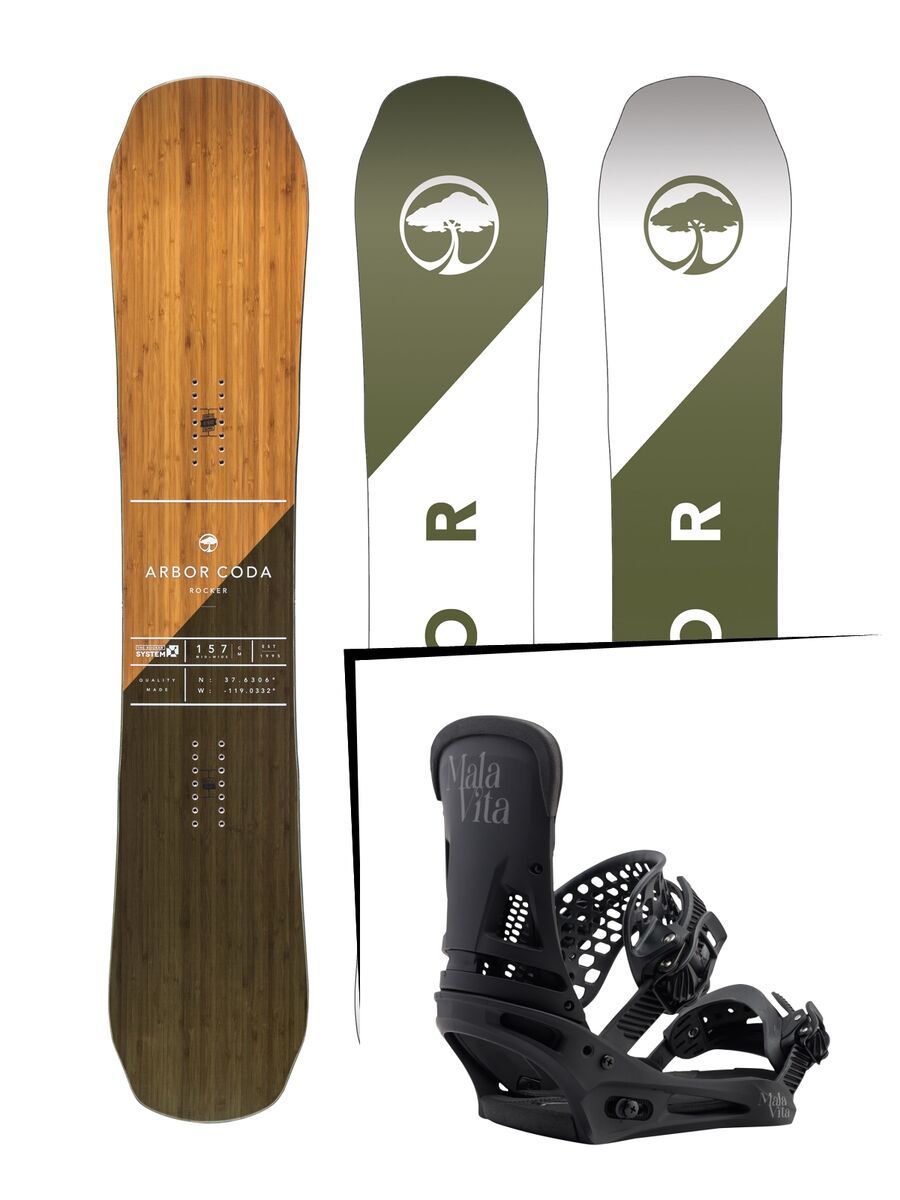 Set: Arbor Coda Rocker Mid Wide 2017 + Burton Malavita 2017, black - Snowboardset - Bild 1
