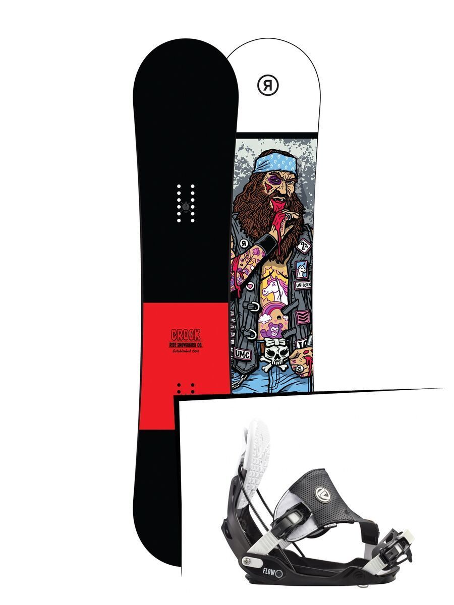 Set: Ride Crook Wide 2017 + Flow Five Hybrid 2016, stormtrooper - Snowboardset - Bild 1