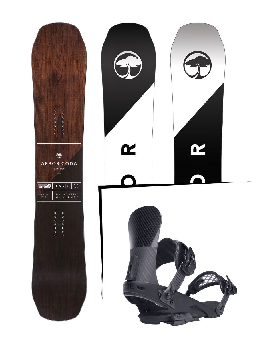 Set: Arbor Coda Camber Mid Wide 2017 + Ride El Hefe, black - Snowboardset - Bild 1
