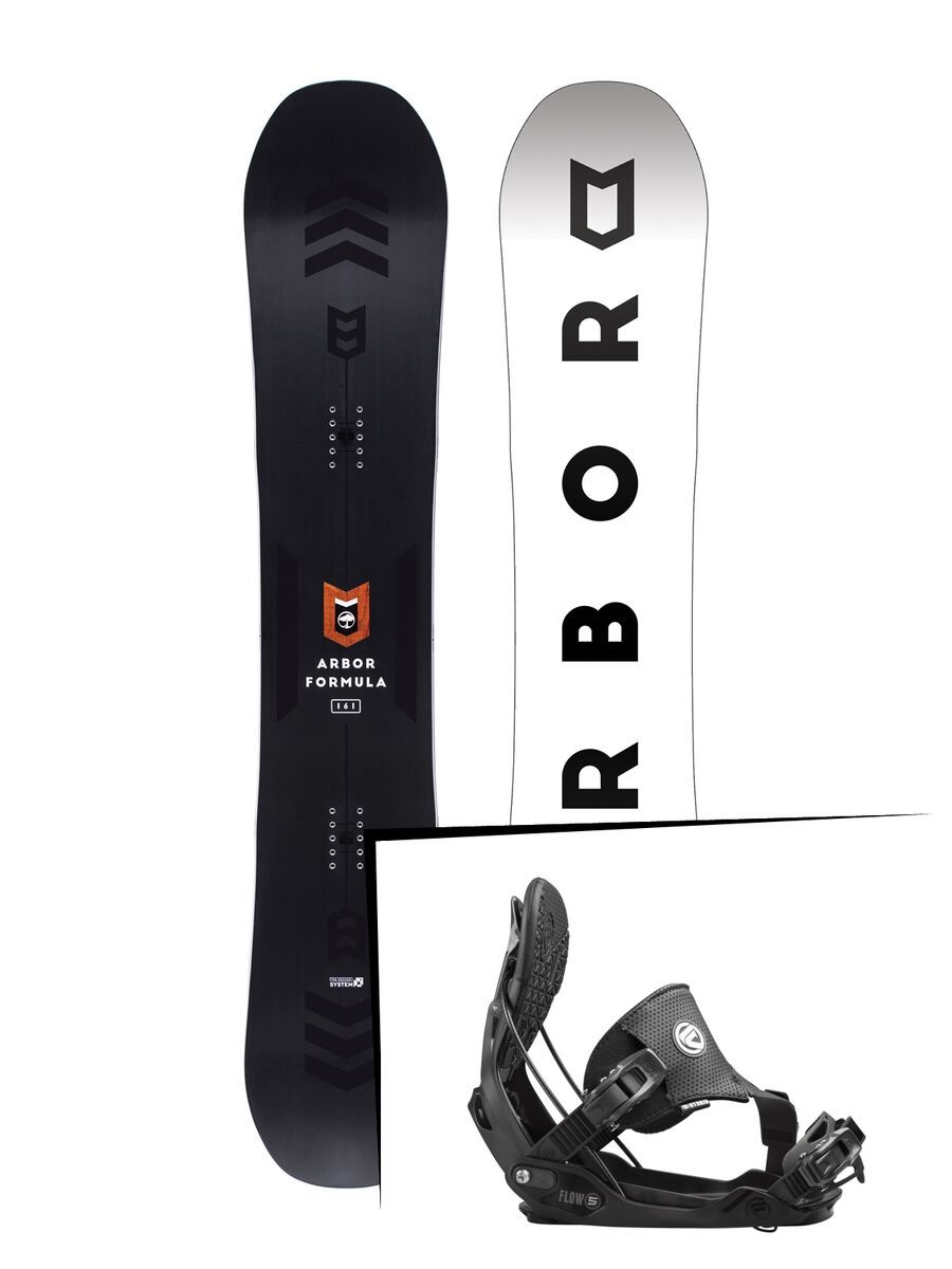 Set: Arbor Formula Mid Wide 2017 + Flow Five Hybrid 2016, black - Snowboardset - Bild 1