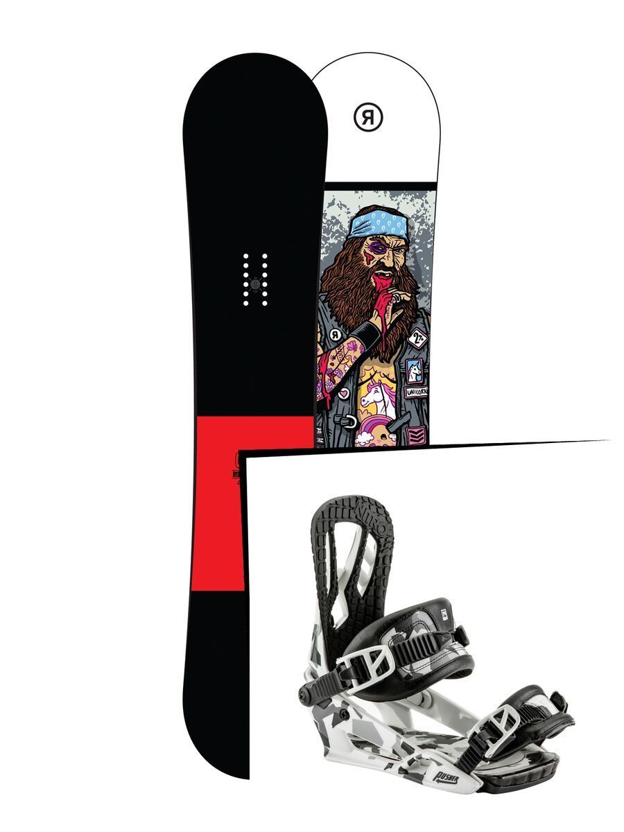 Set: Ride Crook Wide 2017 + Nitro Pusher 2017, ice camo - Snowboardset - Bild 1