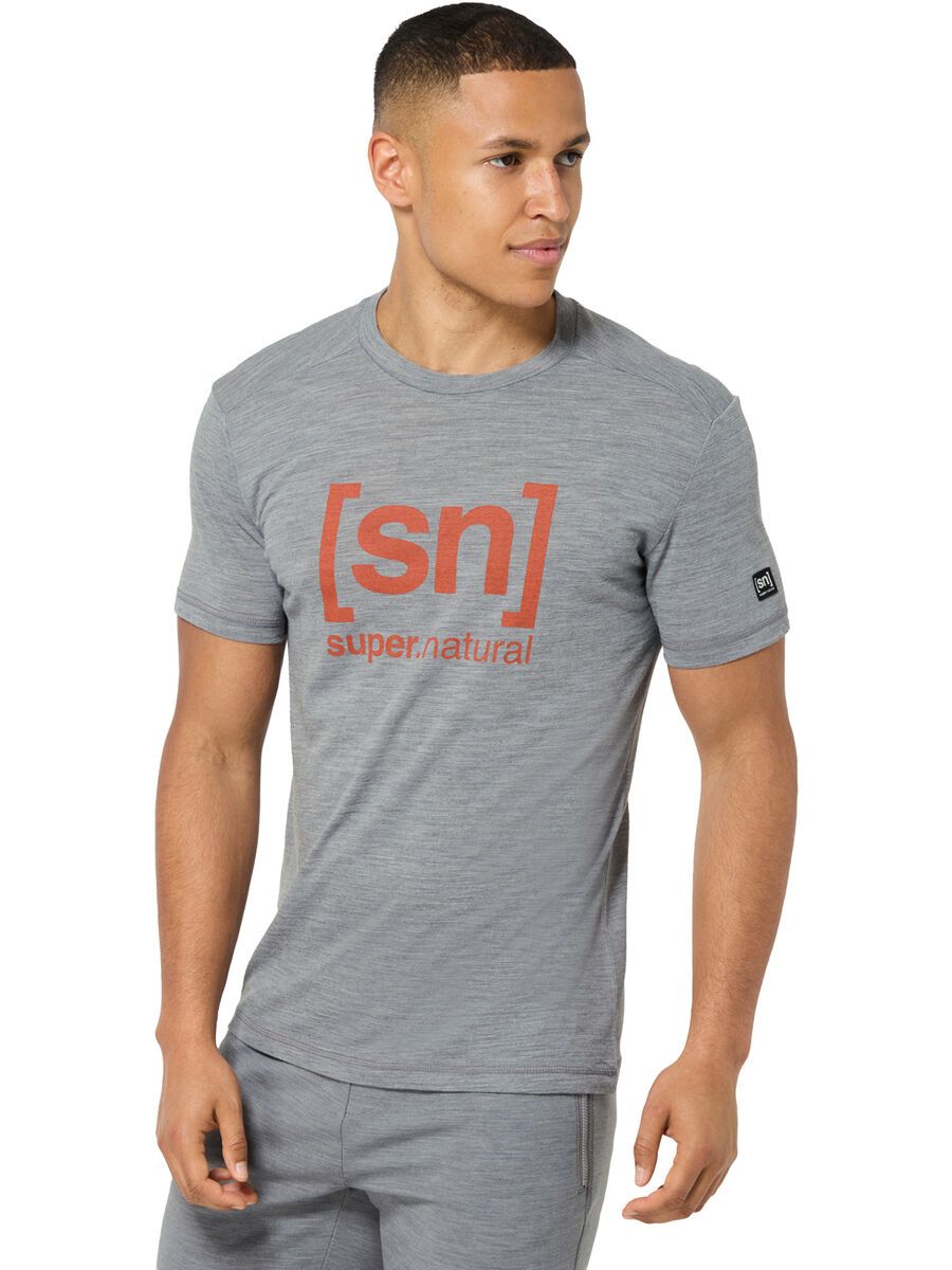 super.natural Logo Tee Herren, cashmere grey melange/chilli - Bild 4