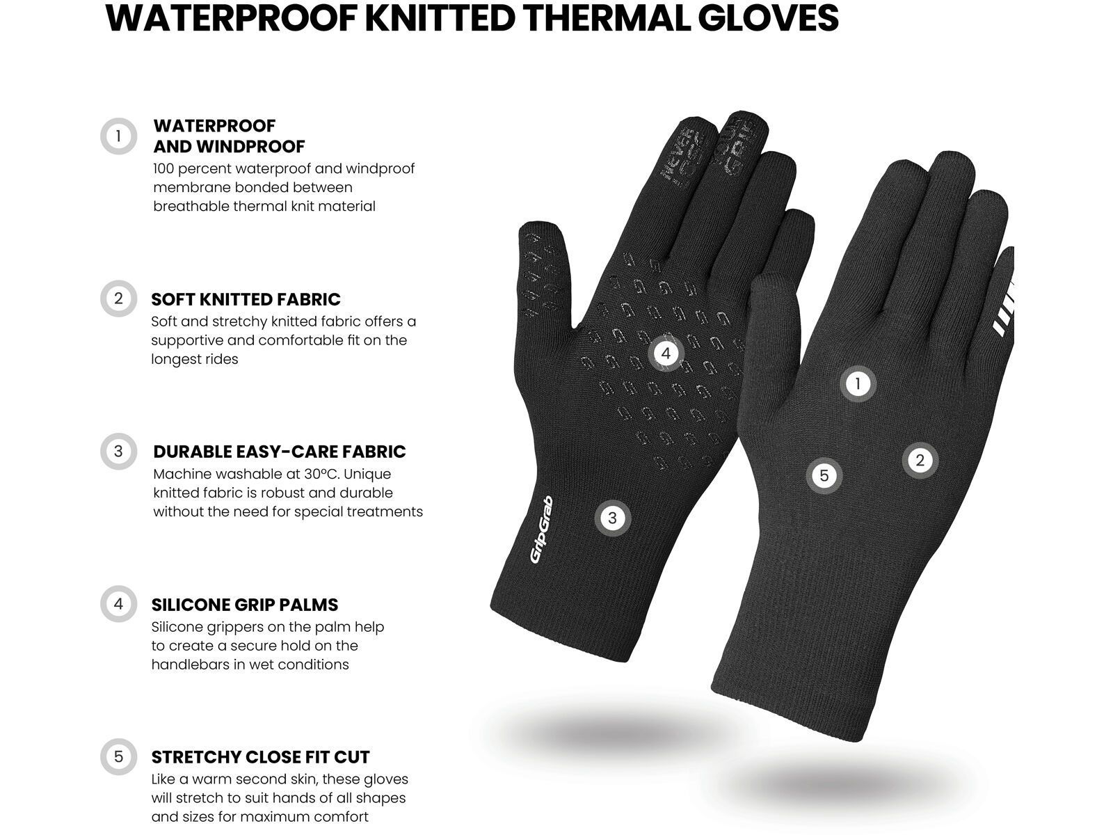 GripGrab Waterproof Knitted Winter Gloves, black - Bild 8