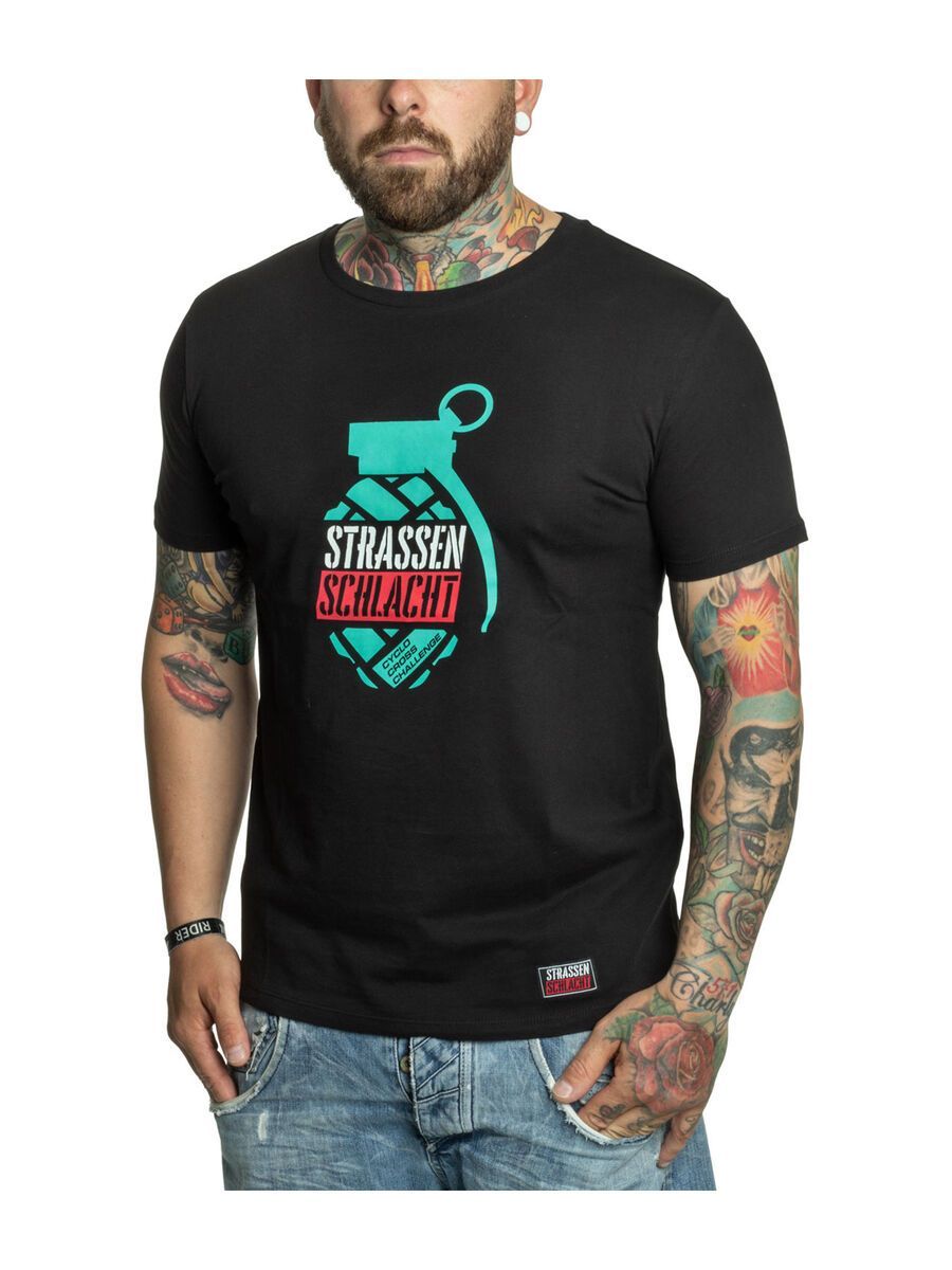 BIKER-BOARDER Strassenschlacht T-Shirt Handgranate Unisex, schwarz - Bild 1