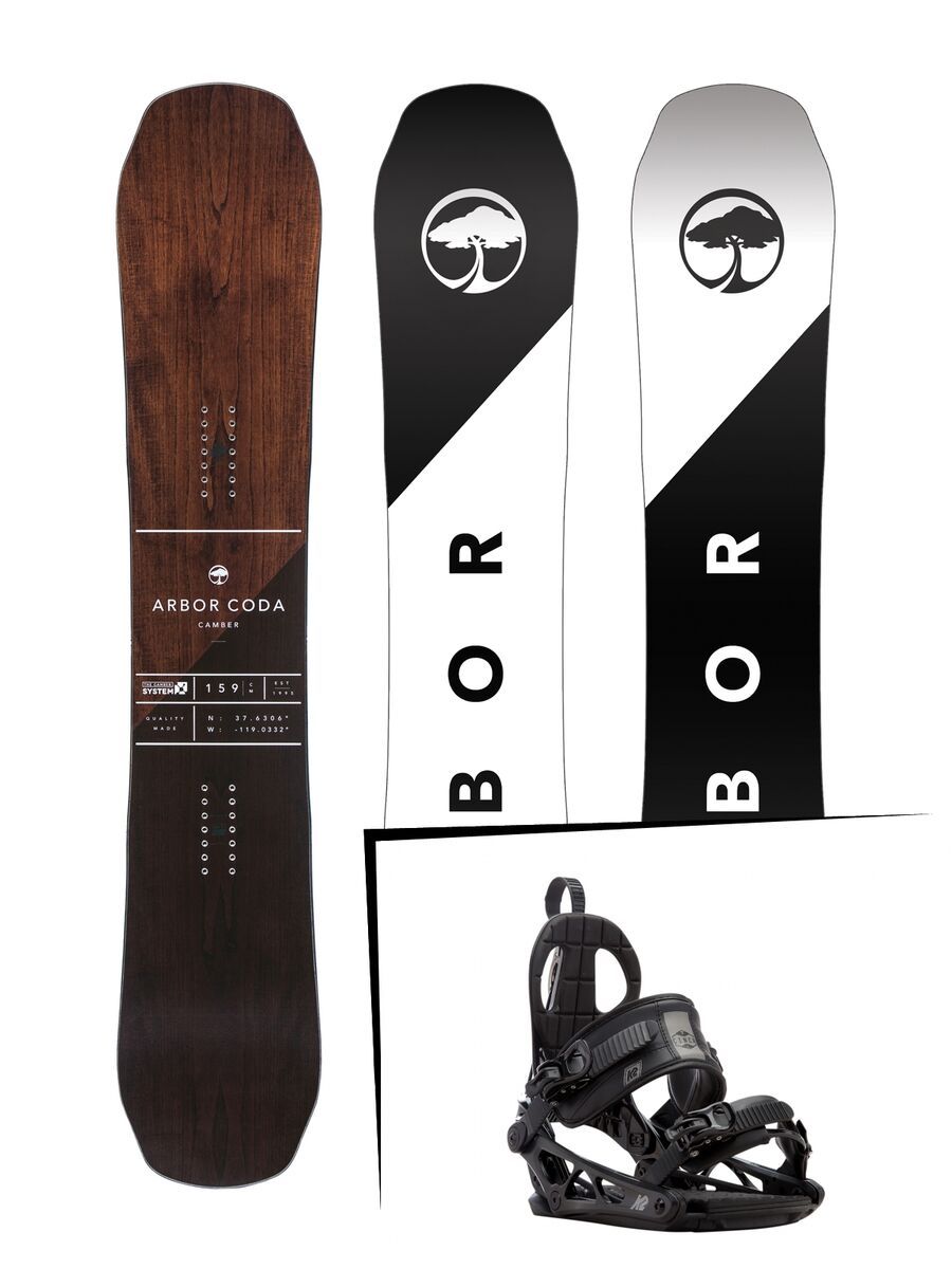 Set: Arbor Coda Camber Mid Wide 2017 + K2 Cinch CTC 2017, black - Snowboardset - Bild 1