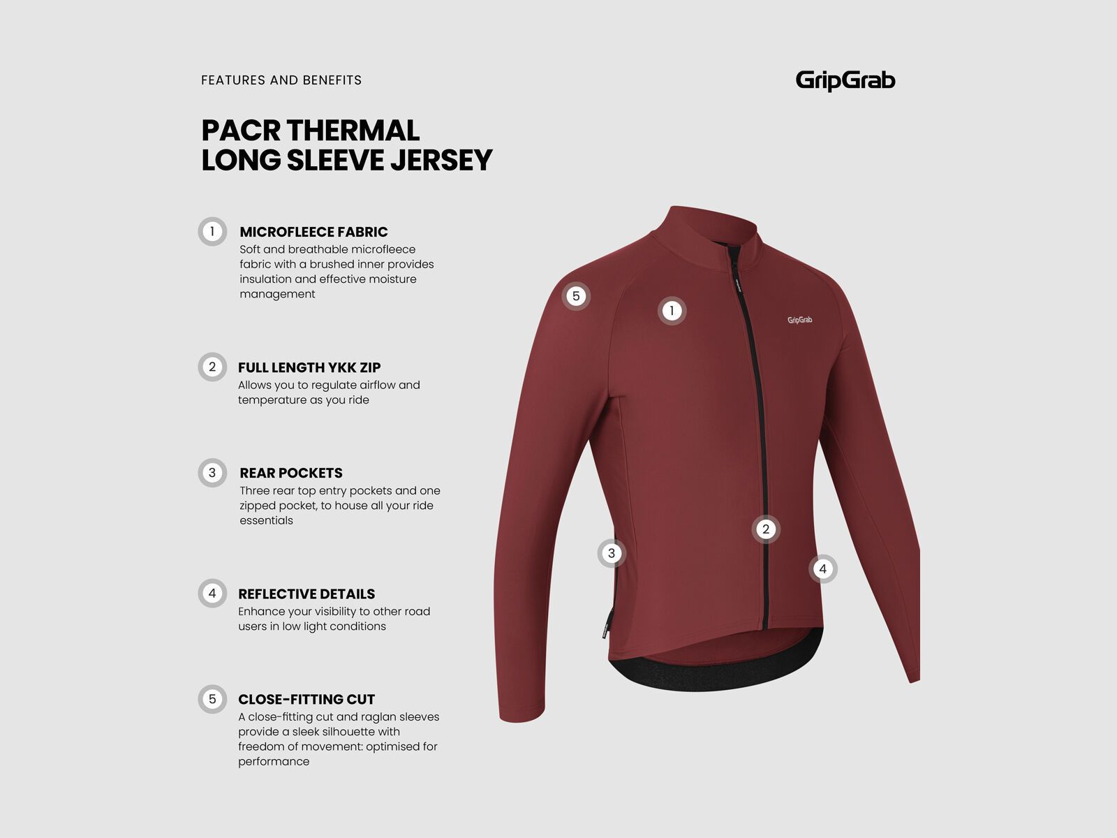 GripGrab PACR Thermal Long Sleeve Jersey, dark red - Bild 9