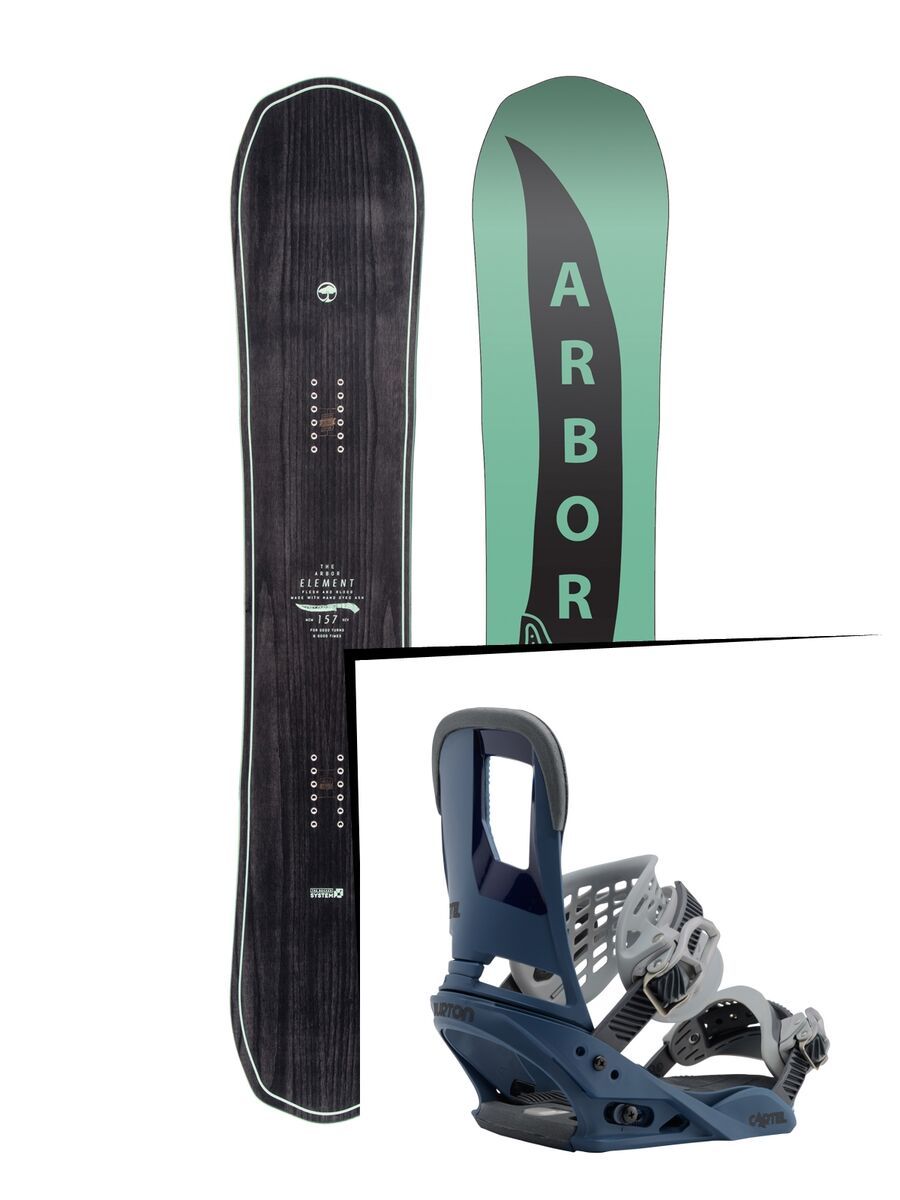 Set: Arbor Element Mid Wide 2017 + Burton Cartel 2017, blue steel - Snowboardset - Bild 1