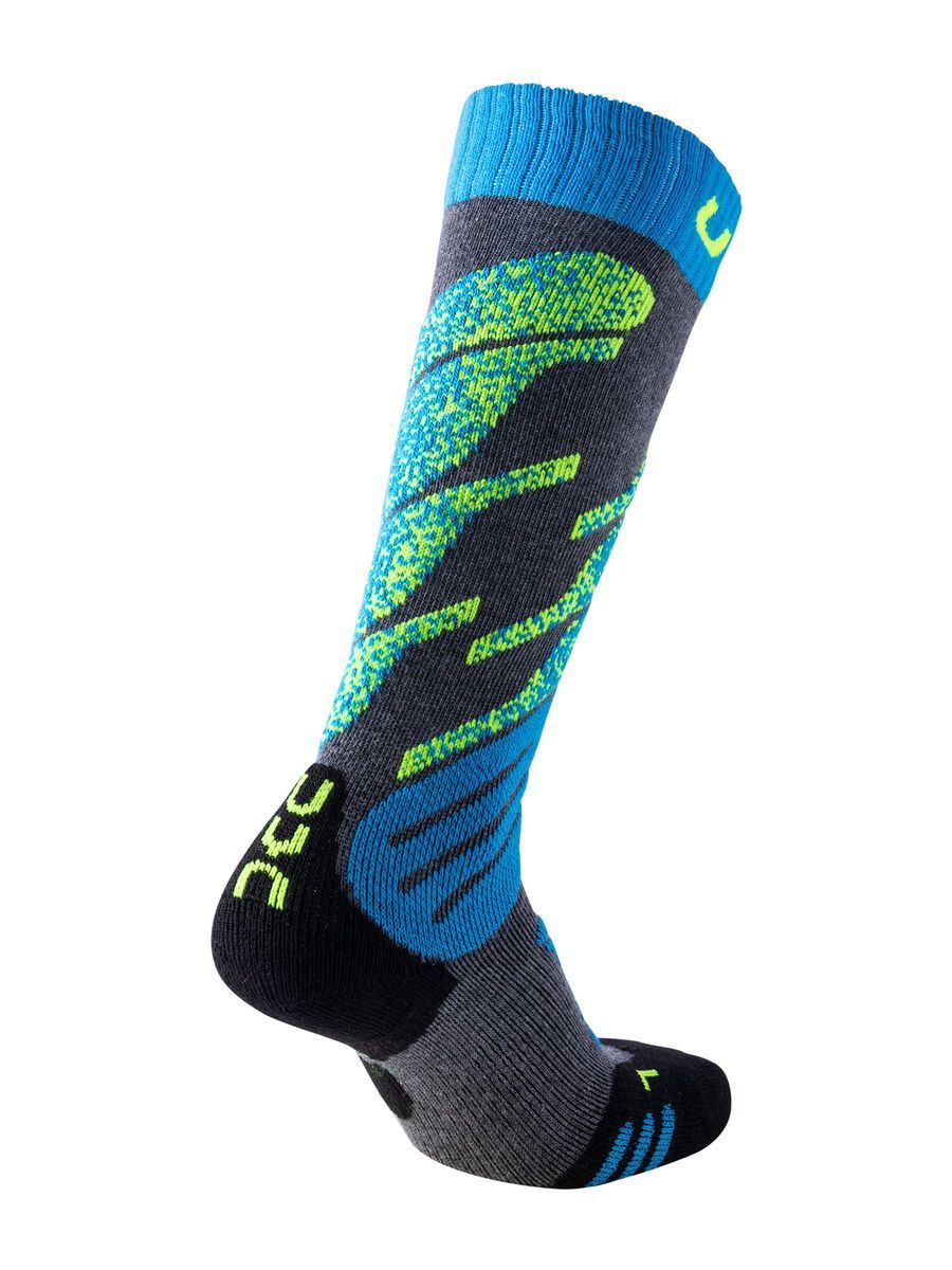 UYN Ski Socks Junior, medium grey melange/turquoise - Bild 2