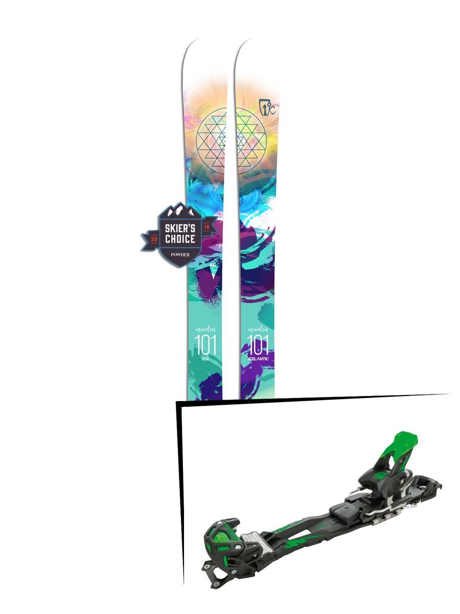 Set: Icelantic Maiden 101 2018 + Tyrolia Adrenalin 16 solid black flash green - Bild 1