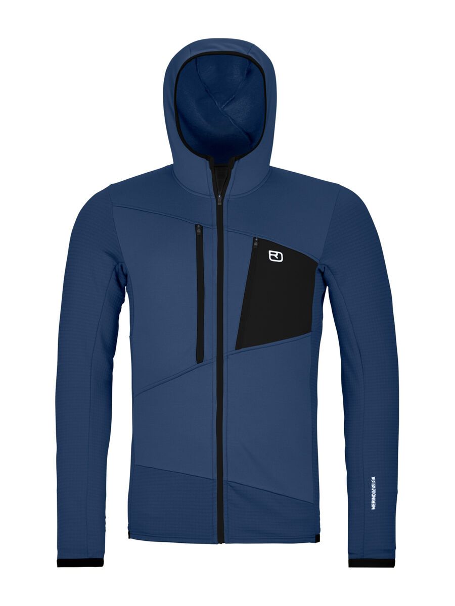 Ortovox Merino Fleece Grid Hoody M, blue nunatak - Bild 1