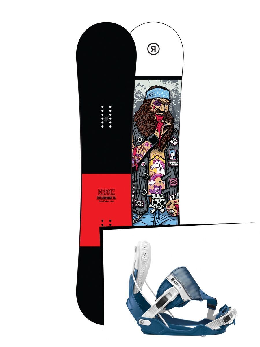 Set: Ride Crook Wide 2017 + Flow Five Hybrid 2017, blue - Snowboardset - Bild 1
