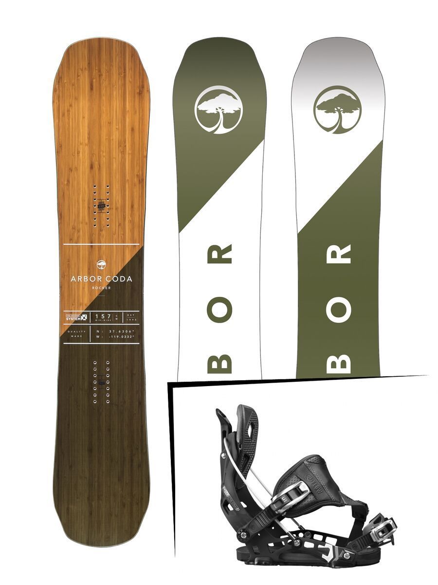 Set: Arbor Coda Rocker Mid Wide 2017 + Flow NX2 Hybrid 2017, black - Snowboardset - Bild 1