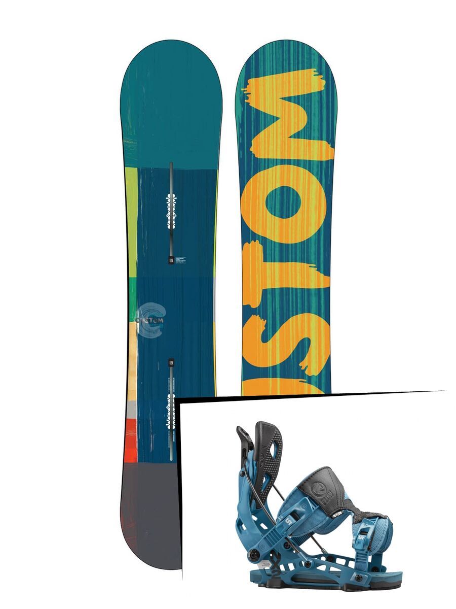 Set: Burton Custom Flying V Wide 2015 + Flow NX2 2016, blue - Snowboardset - Bild 1