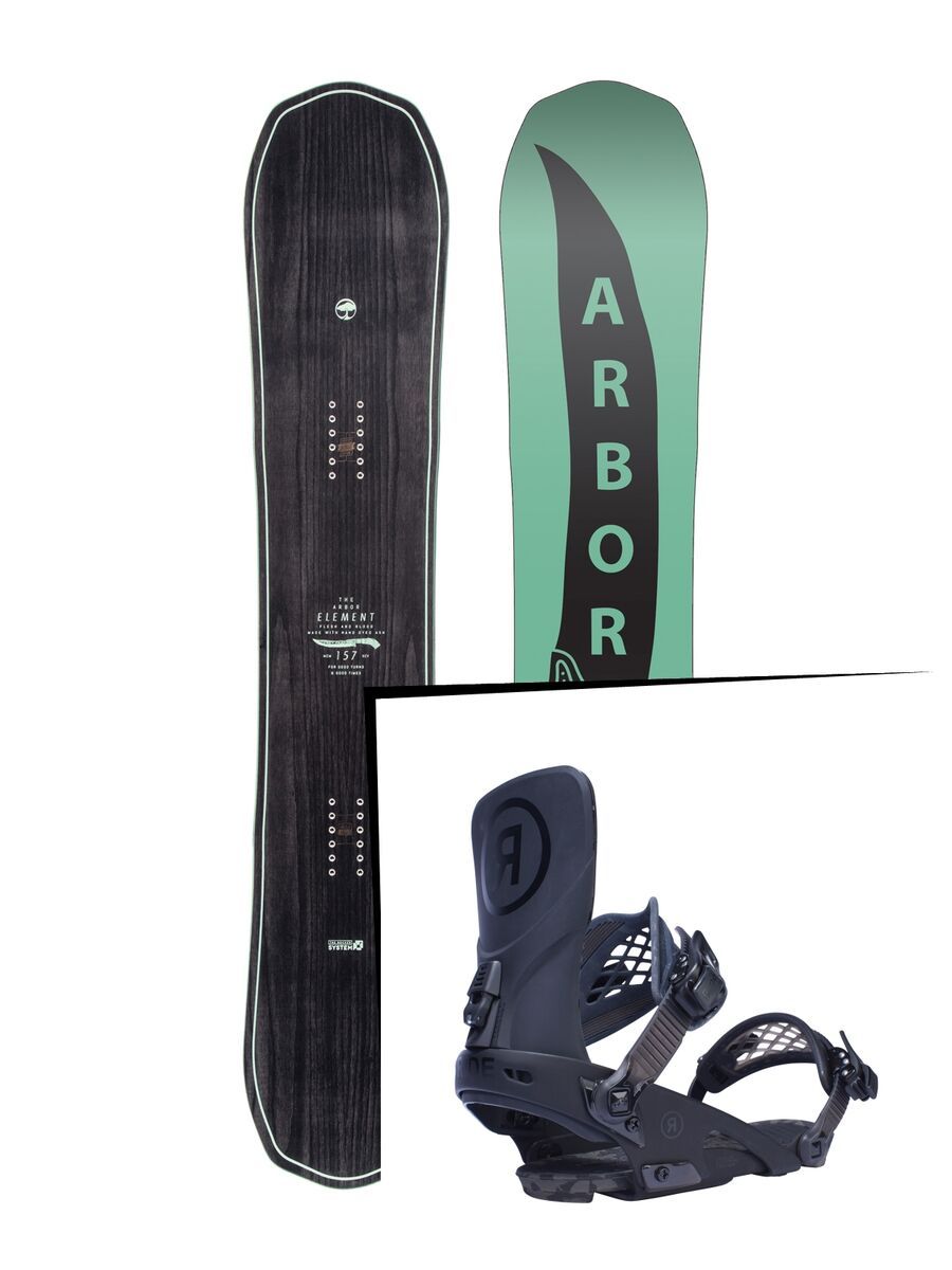 Set: Arbor Element Mid Wide 2017 + Ride LTD, black - Snowboardset - Bild 1