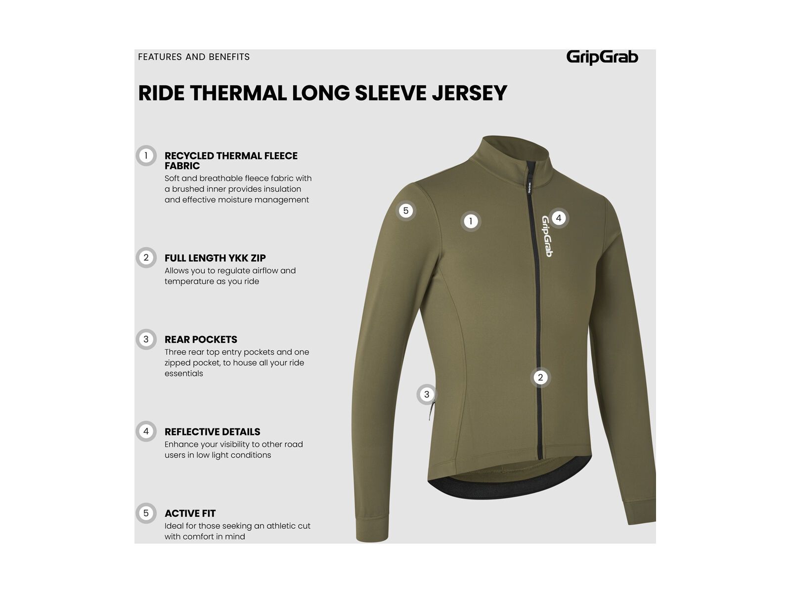 GripGrab RIDE Thermal Long Sleeve Jersey, olive green - Bild 7