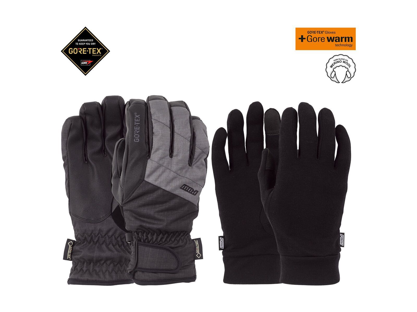 POW Gloves Warner Gore-Tex Short Glove + Merino Liner, charcoal - Bild 3