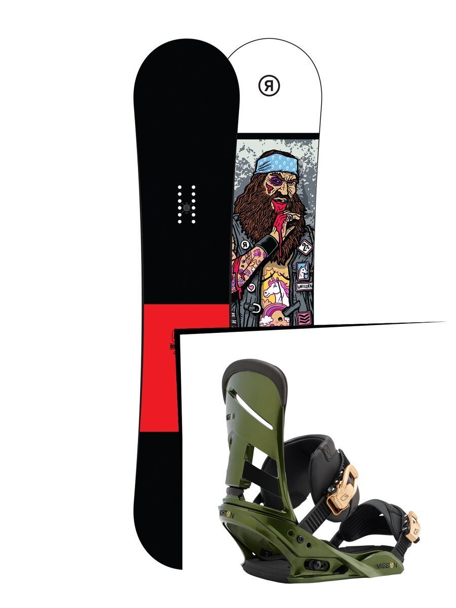 Set: Ride Crook Wide 2017 + Burton Mission 2017, track day green - Snowboardset - Bild 1