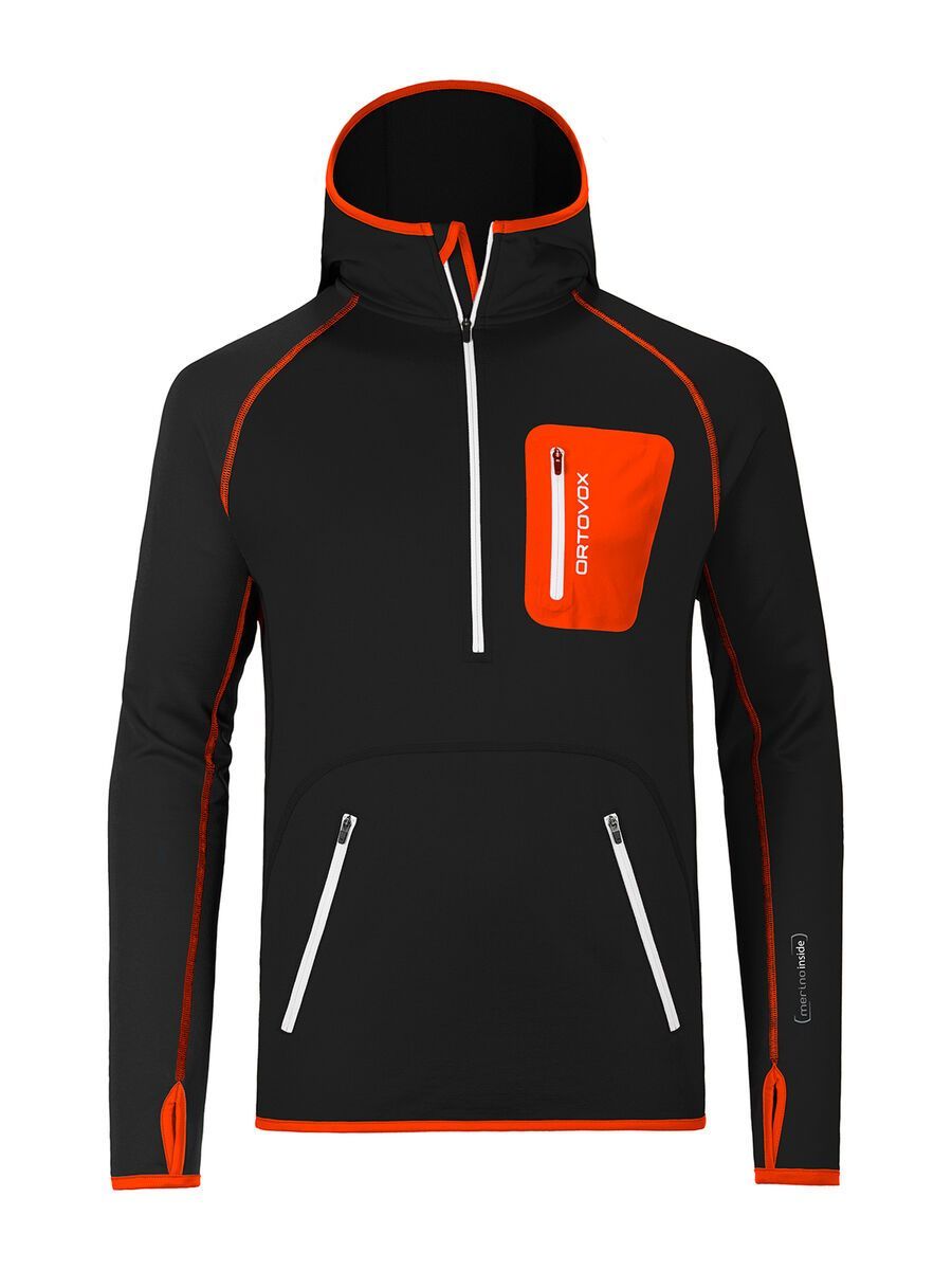 Ortovox Merino Fleece Zip Neck Hoody, black raven - Bild 1