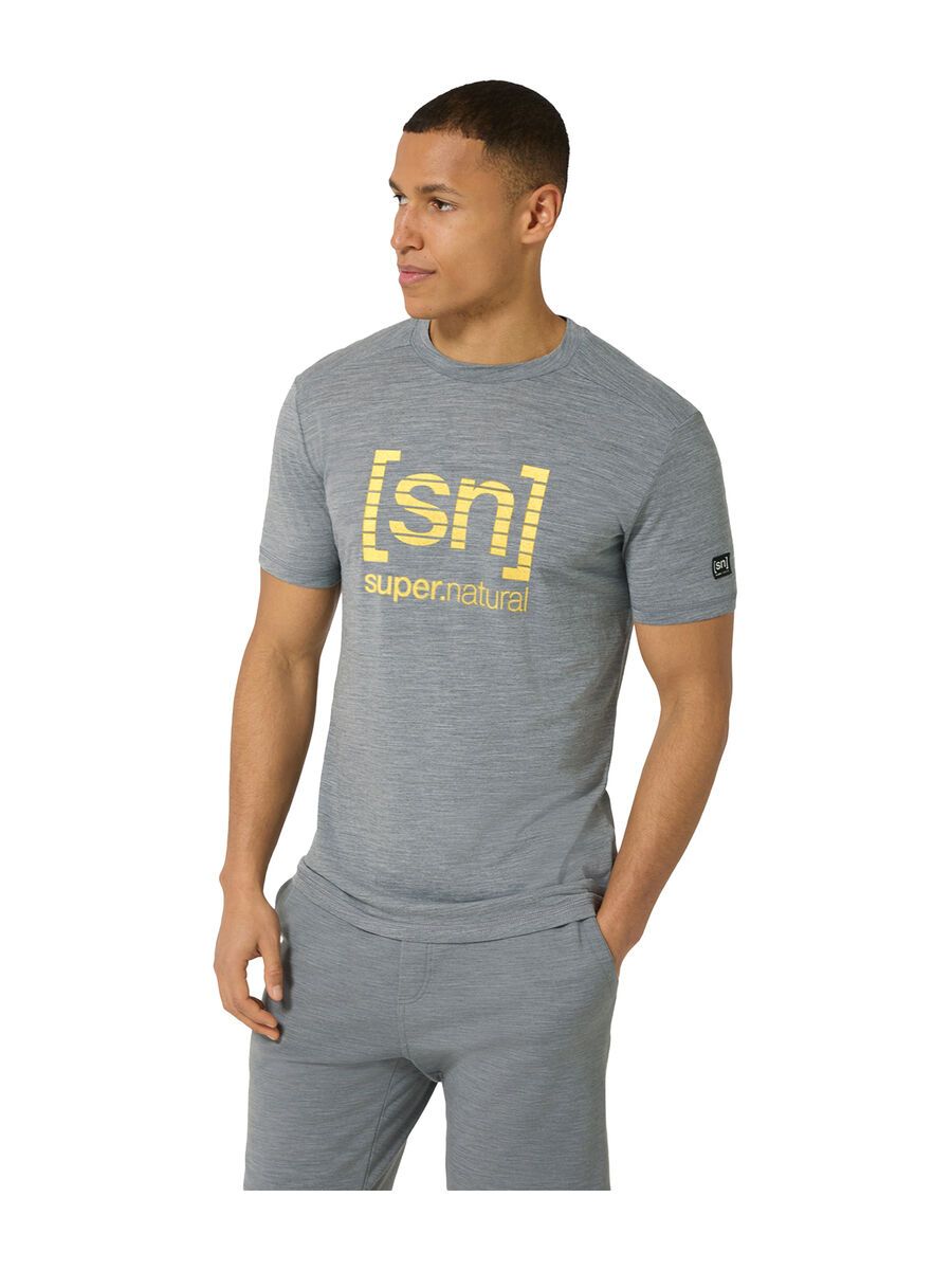 super.natural Grid Logo Tee Herren, cashmere grey melange/aspen gold - Bild 3