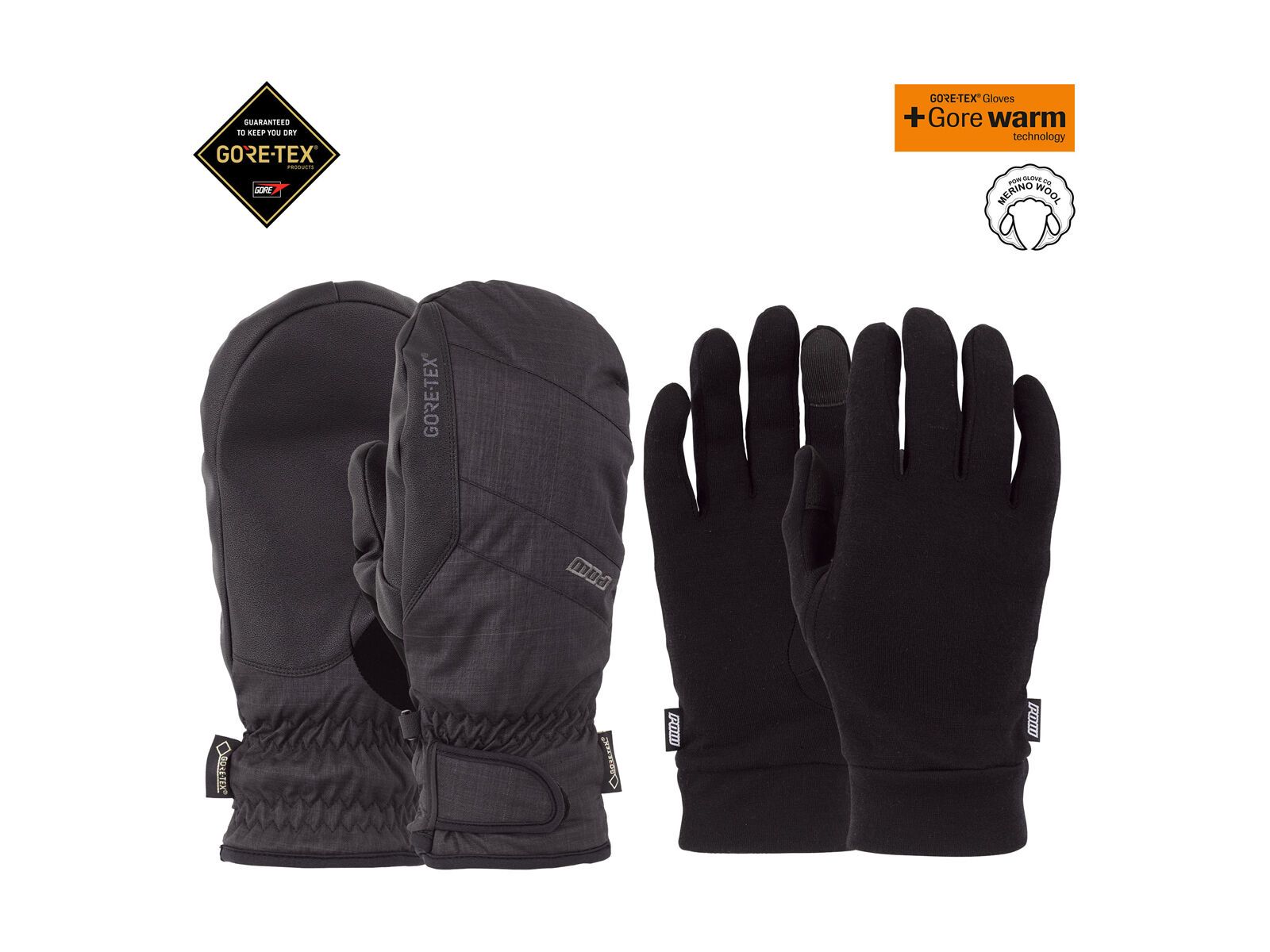 POW Gloves Warner Gore-Tex Short Mitt + Merino Liner, black - Bild 3