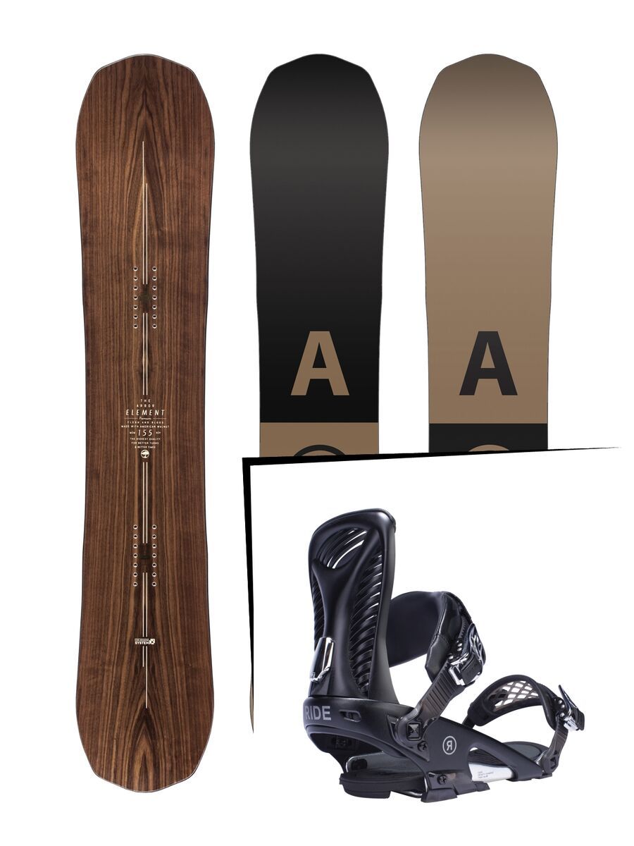 Set: Arbor Element Premium Mid Wide 2017 + Ride Capo, black - Snowboardset - Bild 1