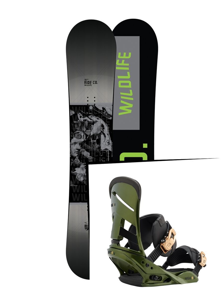Set: Ride Wild Life 2017 + Burton Mission 2017, track day green - Snowboardset - Bild 1