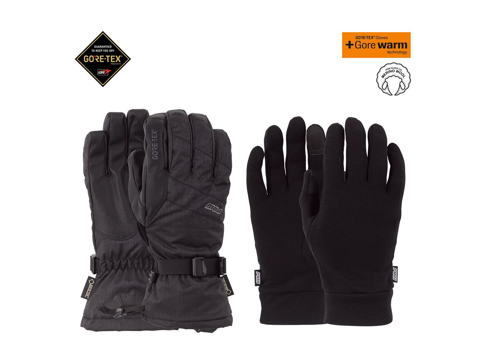 POW Gloves Warner Gore-Tex Long Glove + Merino Liner, black - Bild 3