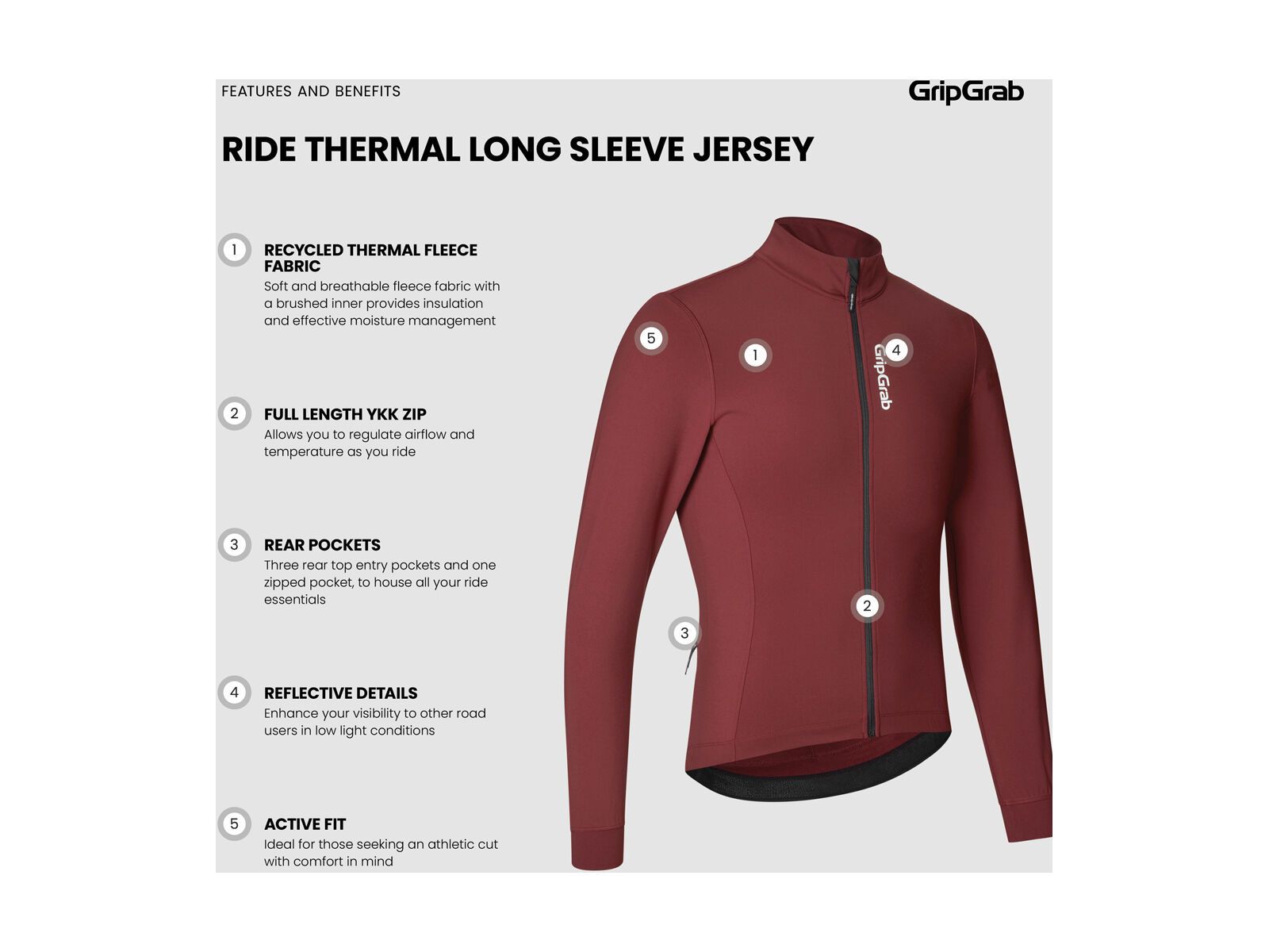 GripGrab RIDE Thermal Long Sleeve Jersey, dark red - Bild 9