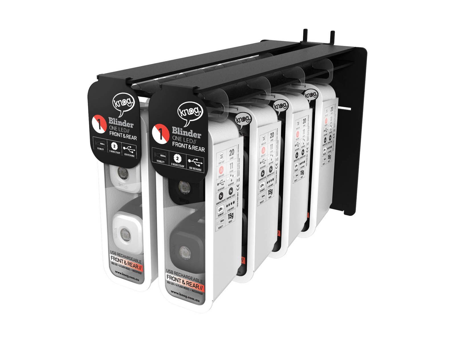 Knog Blinder 1 Standard Twinpack Slatwall Display, schwarz + silber - Bild 1