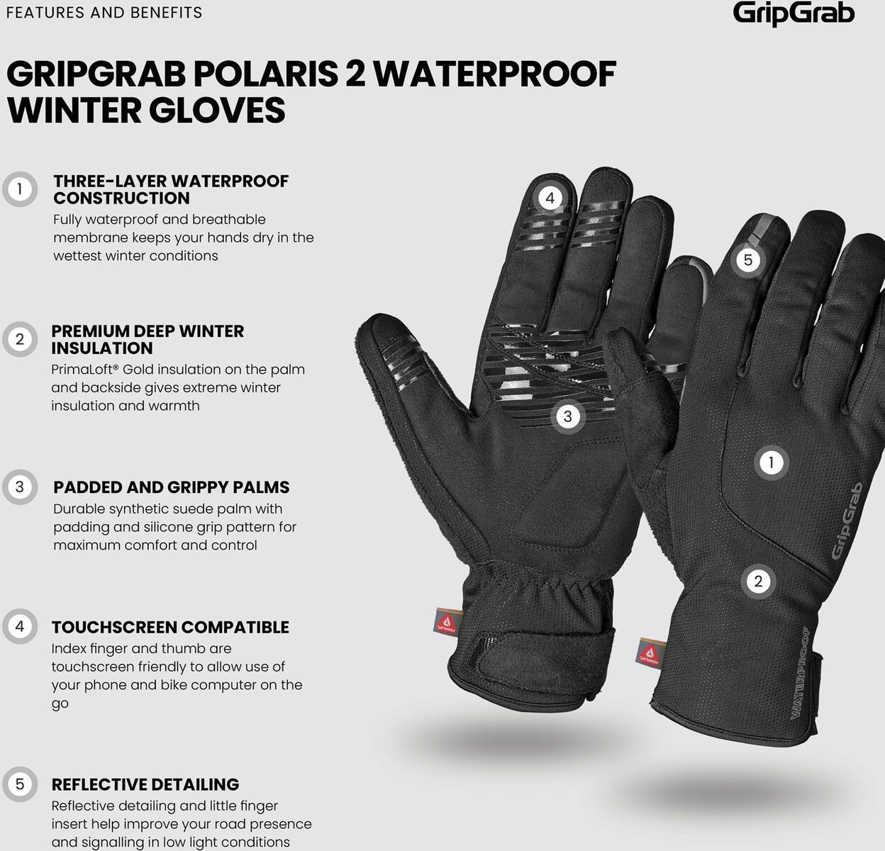 GripGrab Polaris 2 Waterproof Winter Gloves, Black - Bild 11