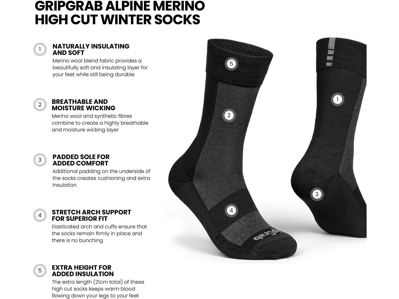 GripGrab Alpine Merino High Cut Winter Socks, black - Bild 6