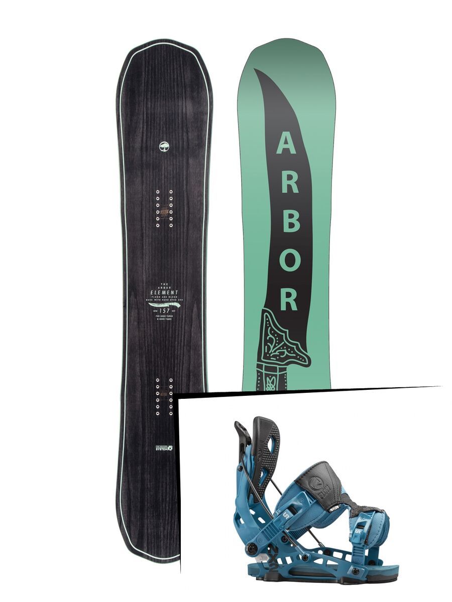 Set: Arbor Element Mid Wide 2017 + Flow NX2 2016, blue - Snowboardset - Bild 1