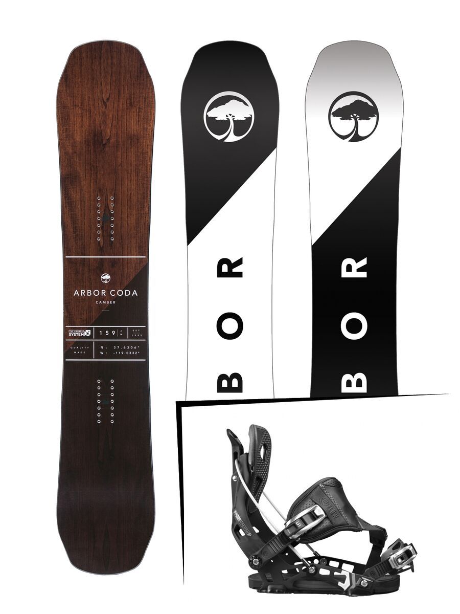 Set: Arbor Coda Camber Mid Wide 2017 + Flow NX2 Hybrid 2017, black - Snowboardset - Bild 1
