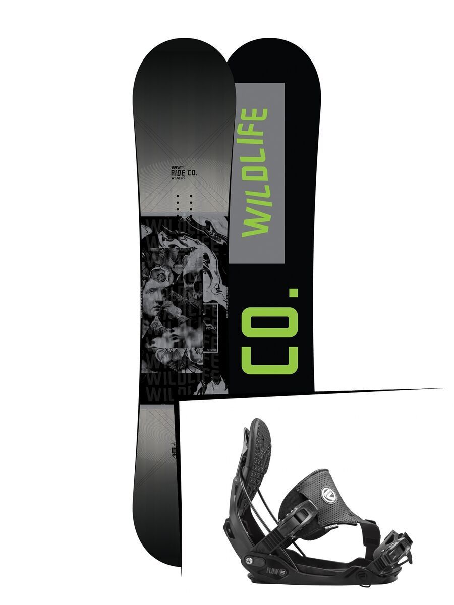 Set: Ride Wild Life Wide 2017 + Flow Five Hybrid 2016, black - Snowboardset - Bild 1