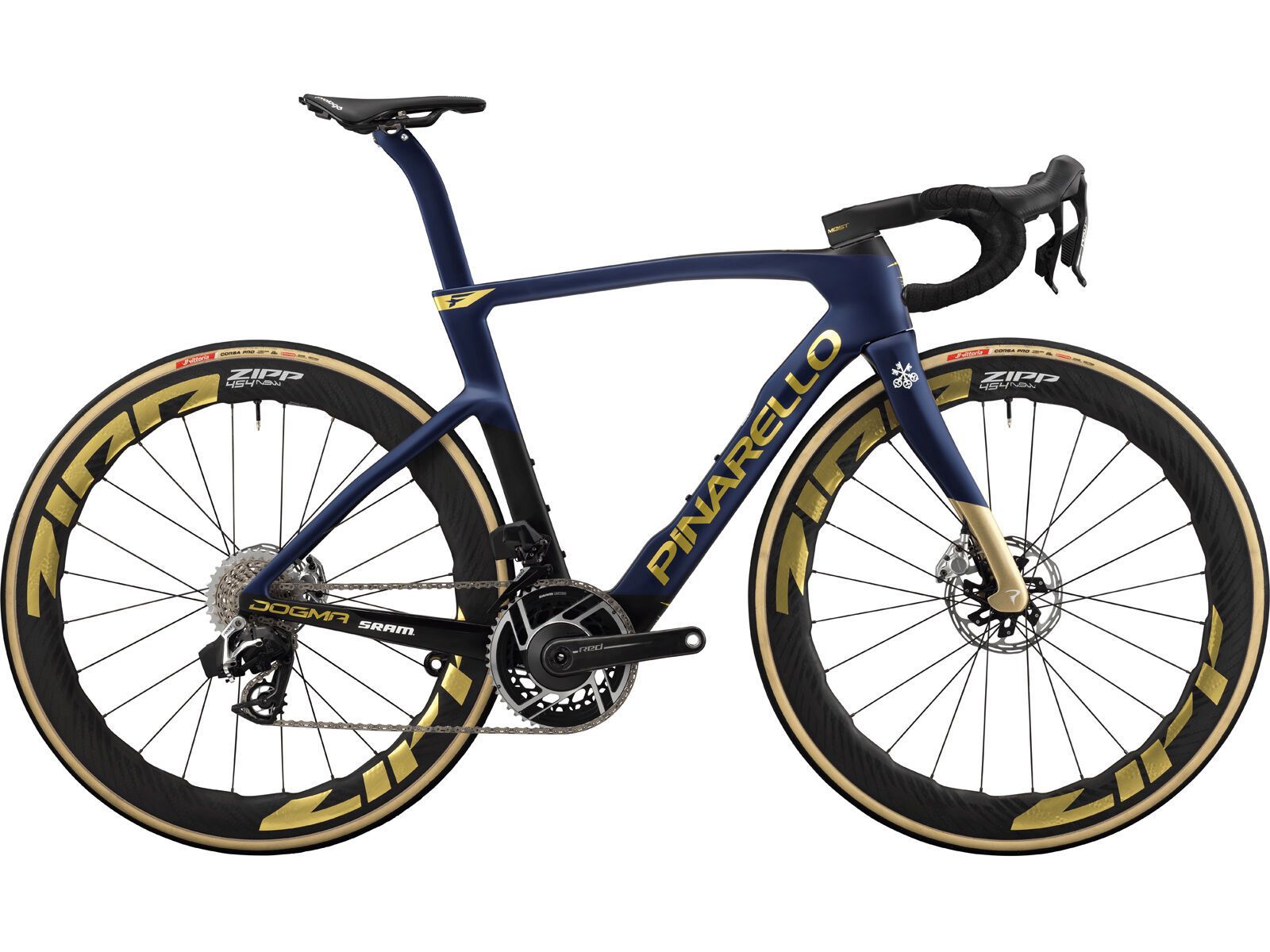 Pinarello Dogma F Red AXS 2x12 / ZIPP WH454 NSW Gold Decal, Team Q36.5 Replica - Bild 1