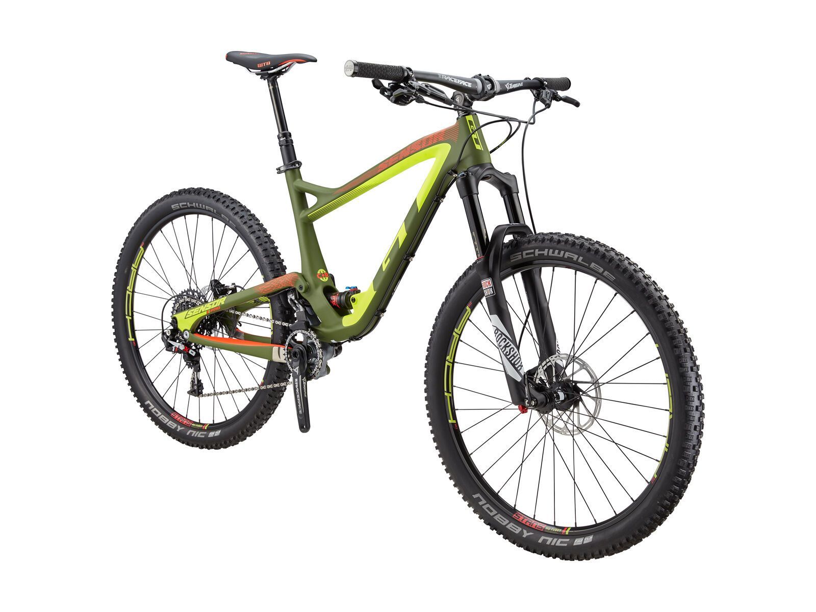 GT Sensor Carbon Pro SRAM, satin military green w/ neon yellow & neon red - Bild 3