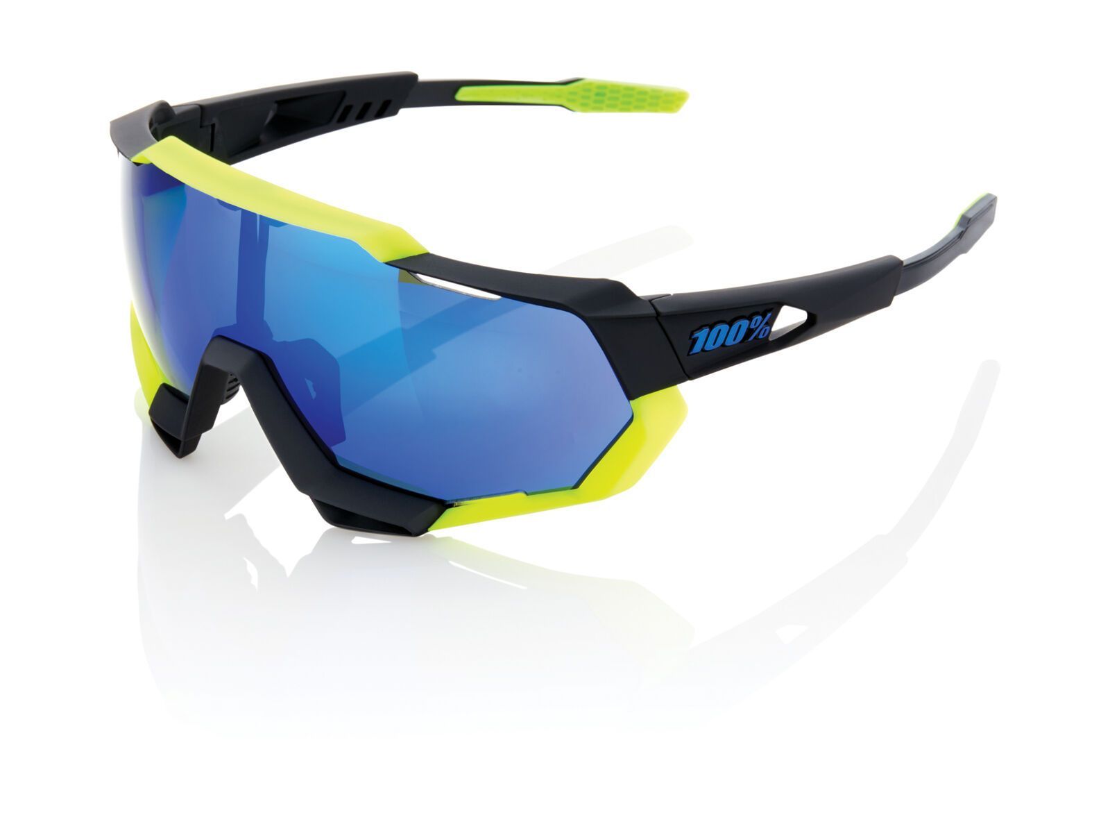 *** 2. Wahl *** 100% Speedtrap, black neon yellow/Lens: electric blue mirror - Sportbrille | - Bild 1