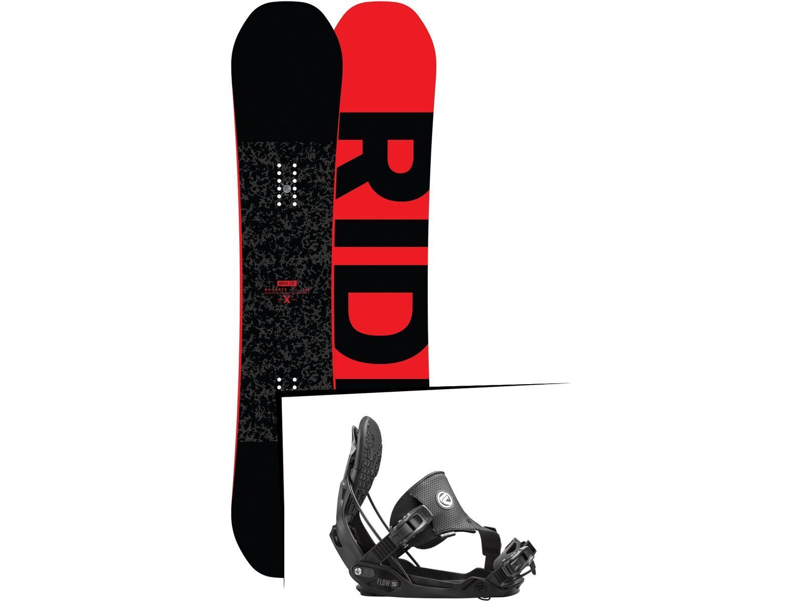 Set: Ride Machete 2017 + Flow Five Hybrid 2016, black - Snowboardset | Bild 1