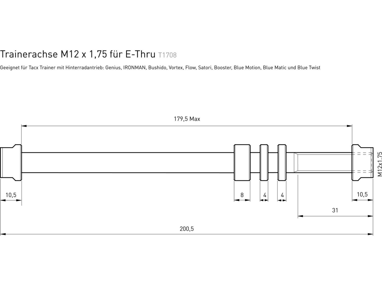 Tacx E-Thru Trainer-Achse T1708 - M12 x 1.75 / 135/142/150 x 12 mm | Bild 2